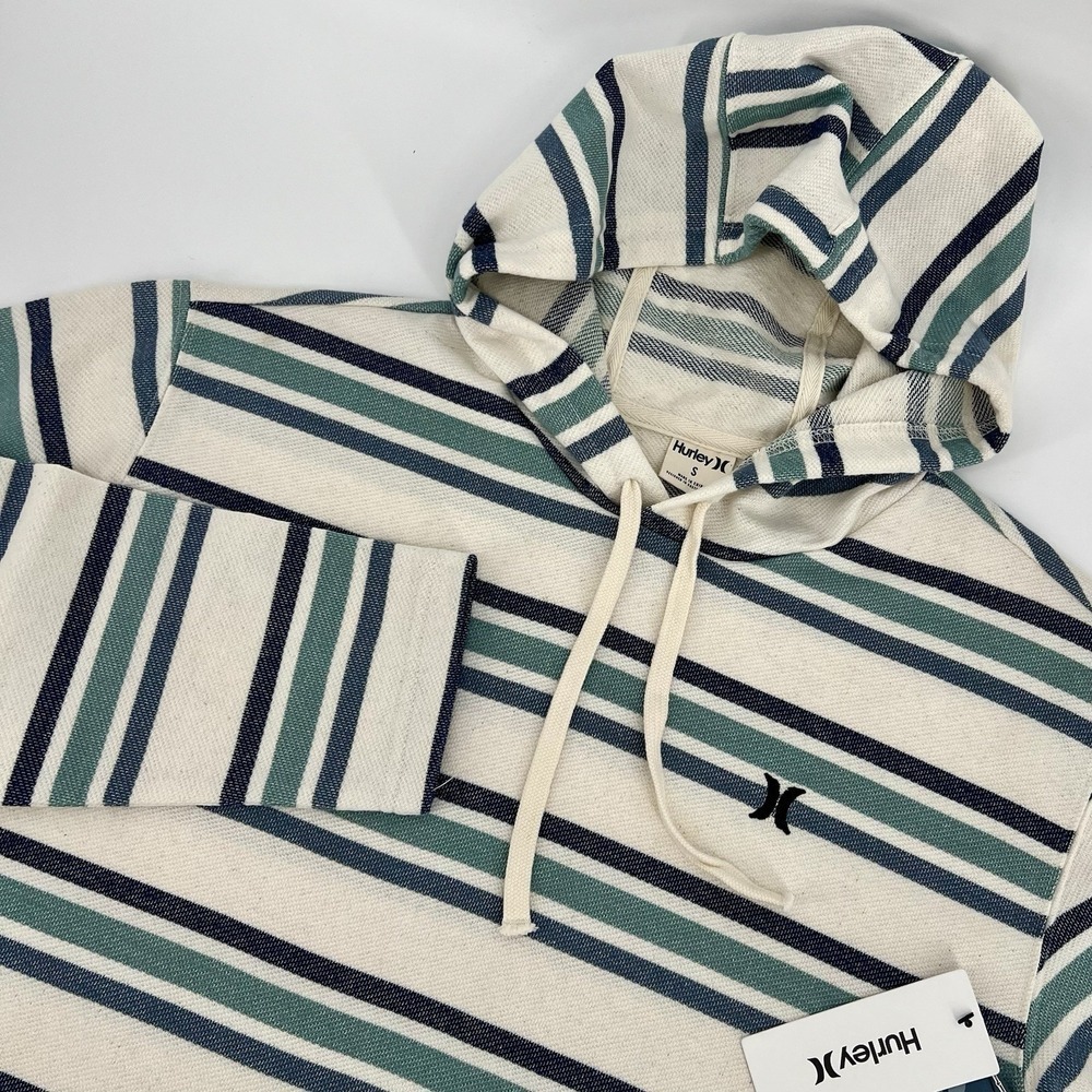 Hurley Mens Size SMALL Beige Striped OG Hooded Poncho Sweatshirt - NEW with Tags